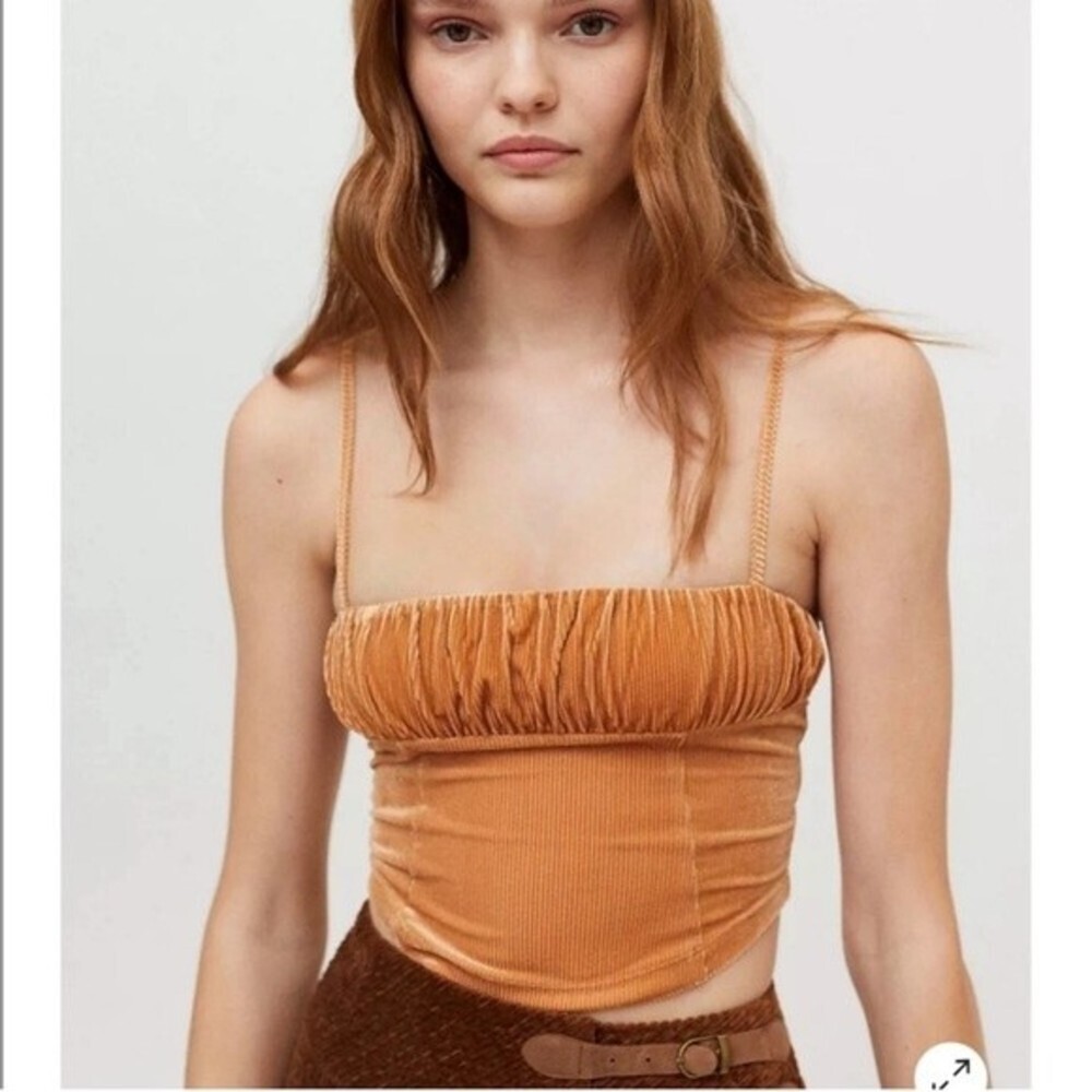 UO | Eden Ruched Corduroy Cami Top Small NWT Caramel Brown Crop Urban Outfitters